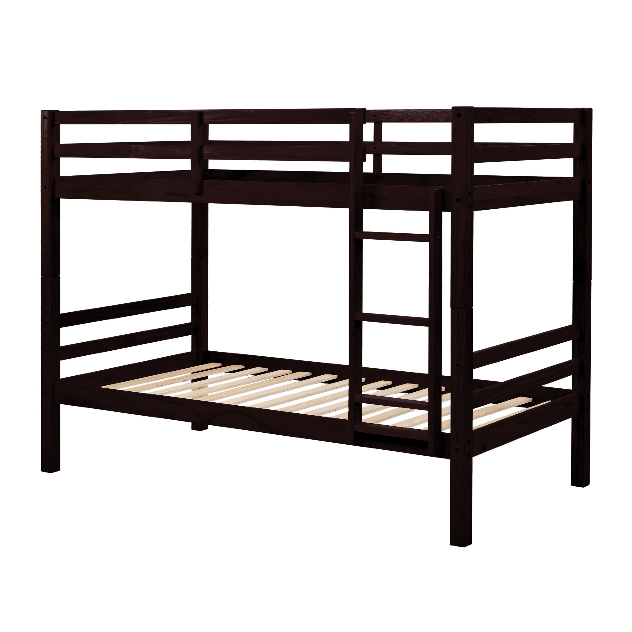 Twin Over Twin Bunk Bed With Thick Posts,Wooden Bunk Bed With High Guardrail And Ladder For Kids, Teens, Dorm Rooms, And Guest Rooms,No Box Spring Needed,Espresso_voghion.com